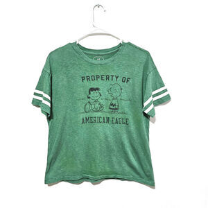 American Eagle x Snoopy Green Short Sleeve Cotton T-Shirt Size X- Small